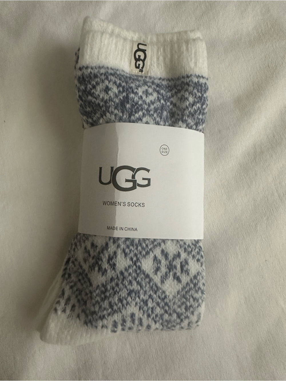 UGG Women's Fair Isle Knit Socks in White and Light Blue